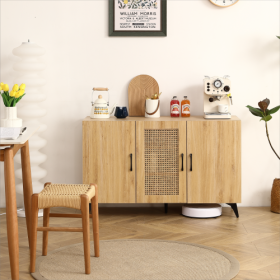 Natural Rattan Mesh Three-door Cabinet - Large Storage Space, Kitchen Storage Cabinets