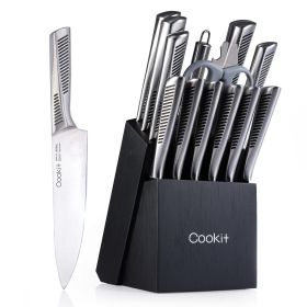 Kitchen Knife Set; 15 Piece Knife Sets with Block; Chef Knives with Non-Slip German Stainless Steel Hollow Handle Cutlery Set with Multifunctional Sci Kitchen Knife Set; 15 Piece Knife Sets with Block; Chef Knives with Non-Slip German Stainless Steel Hollow Handle Cutlery Set with Multifunctional Sci