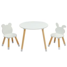 Kids Wood Table and Chairs Set, Toddler Play Table with 2 Chairs