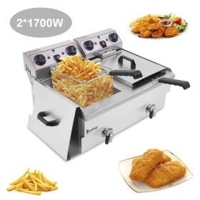 [Replace the old encoding 30593745]EH102V 16.9QT / 16L Total Capacity 24.9QT/23.6L Stainless Steel Faucet Double Tank Deep Fryer 3400W MAX (8L 8L Big