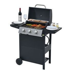 Propane Gas Grill 3 Burner Barbecue Grill, Stainless Steel 26,000 BTU Patio Garden Barbecue Grill with Two Shelves, Lid, Wheels and Bottle Opener