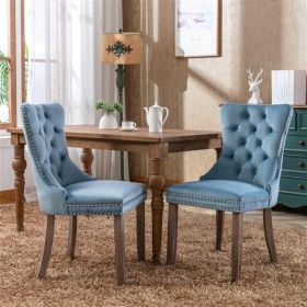 Collection Modern, High-end Tufted Solid Wood Contemporary Velvet Upholstered Dining Chair with Wood Legs Nailhead Trim 2-Pcs Set,Light Blue, SW2001LB