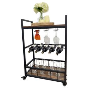 Home bar cart, 3-story bar cart with wheels, wine cart, beverage cart, rolling beverage cart with wine and glass shelves, kitchen, living room