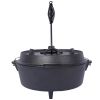 pre-Seasoned Cast Iron Dutch Oven With Skillet Lid, Outdoor Camping Deep Pot for Camping Fireplace Cooking BBQ Baking Campfire, Leg Base,6 Quart