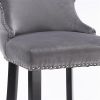 Furniture,Contemporary Velvet Upholstered Wing-Back Barstools with Button Tufted Decoration and Wooden Legs, and Chrome Nailhead Trim