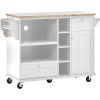 Kitchen Island Cart with Storage Cabinet and Two Locking Wheels,Solid wood desktop,Microwave cabinet