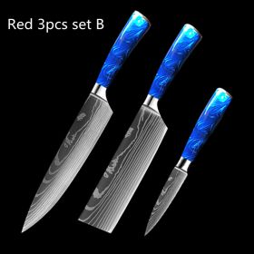 8-inch Chef Knife with Blue Resin Handle (Option: Red 3pcs setB)